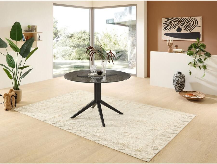 OTTO Stolkom Eettafel Leano ronde glazen tafel zwart eettafel BxH 110x76 cm Veiligheidsglas breukveilig water ripple effect zwart getint - Foto 5