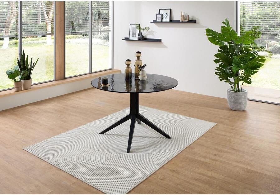 OTTO Stolkom Eettafel Leano ronde glazen tafel zwart eettafel BxH 110x76 cm Veiligheidsglas breukveilig water ripple effect zwart getint - Foto 7