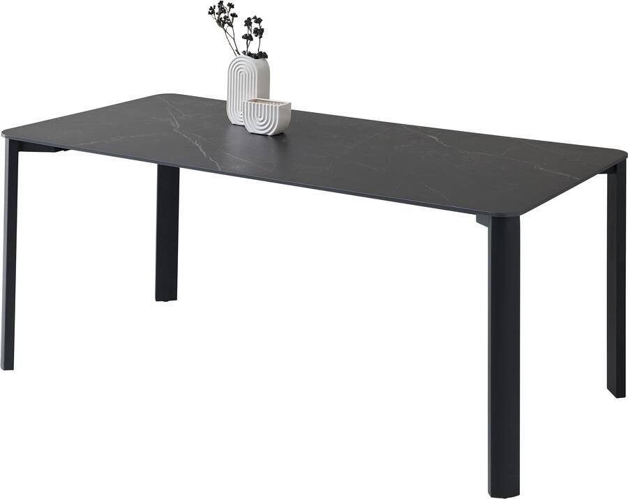 OTTO Stolkom Eettafel Lenni eettafel keramiek zwart gemarmerd BxHxD 180x76x90 cm Keramische oppervlakte zwart gemarmerd metalen frame mat zwart - Foto 6