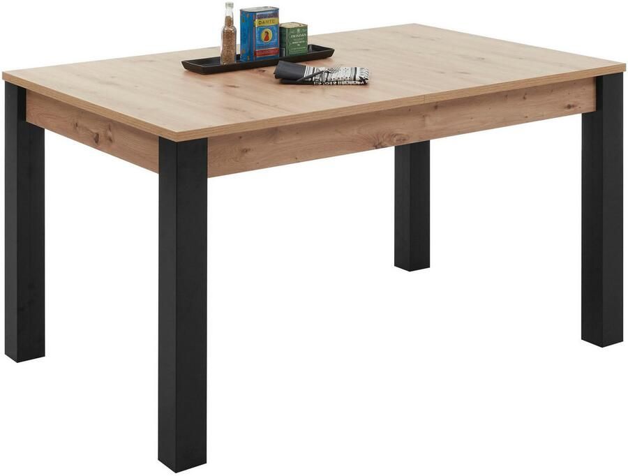 Emob Verlengbare eettafel Laifis 140 210cm zwart oude eik Kantoortafels Bruin; Zwart MDF; Spaanplaat Kantoortafels Op voorraad