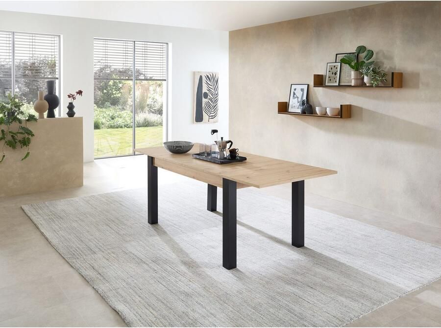 Emob Verlengbare eettafel Laifis 140 210cm zwart oude eik Kantoortafels Bruin; Zwart MDF; Spaanplaat Kantoortafels Op voorraad - Foto 3