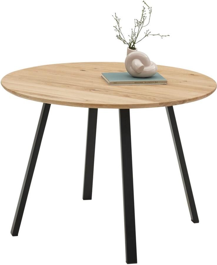OTTO Stolkom Eettafel Nils massief houten ronde eettafel eik BxH 110x75 cm Stabiele 4-poots metalen frame vloer tot onderkant tafel ca. 69 cm
