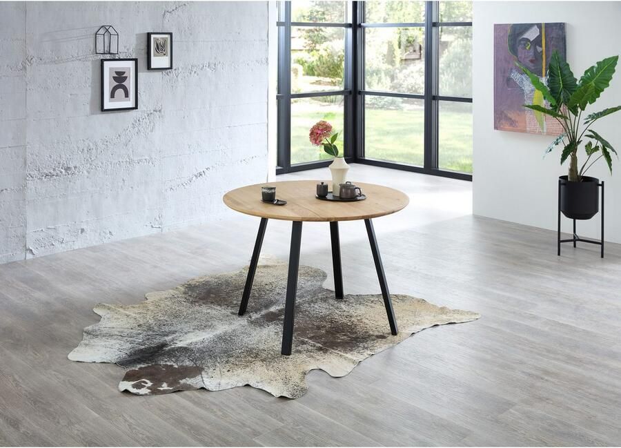 OTTO Stolkom Eettafel Nils massief houten ronde eettafel eik BxH 110x75 cm Stabiele 4-poots metalen frame vloer tot onderkant tafel ca. 69 cm - Foto 2