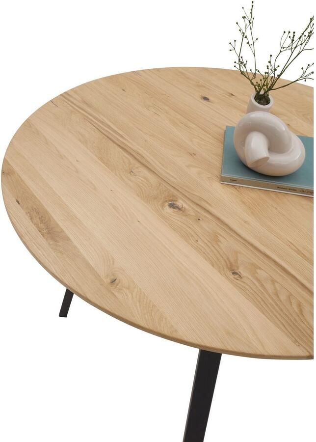 OTTO Stolkom Eettafel Nils massief houten ronde eettafel eik BxH 110x75 cm Stabiele 4-poots metalen frame vloer tot onderkant tafel ca. 69 cm - Foto 5