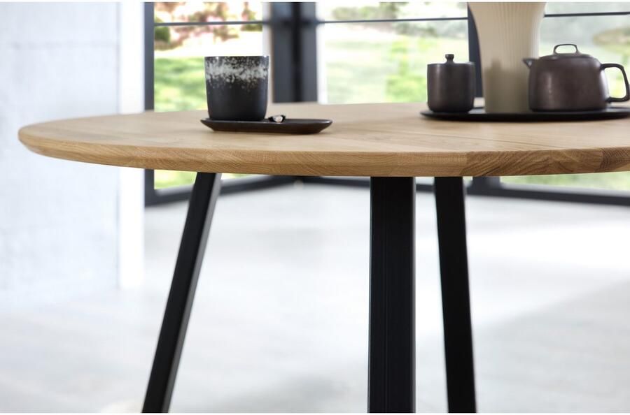 OTTO Stolkom Eettafel Nils massief houten ronde eettafel eik BxH 110x75 cm Stabiele 4-poots metalen frame vloer tot onderkant tafel ca. 69 cm - Foto 6