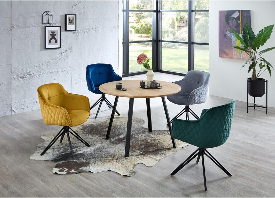 OTTO Stolkom Eettafel Nils massief houten ronde eettafel eik BxH 110x75 cm Stabiele 4-poots metalen frame vloer tot onderkant tafel ca. 69 cm - Foto 3