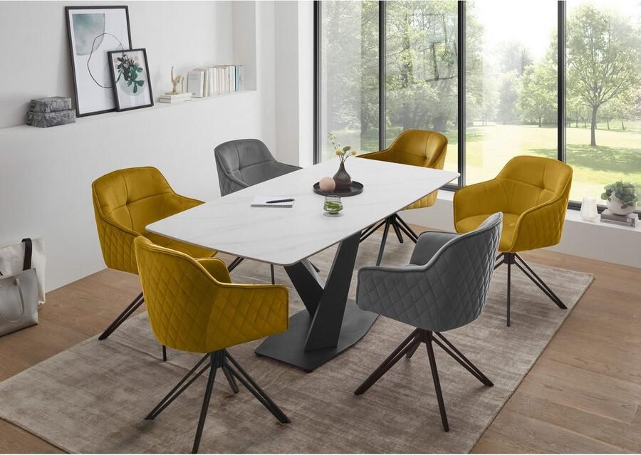 OTTO Stolkom Eettafel Ventura eettafel keramiek BxHxD 180x75x90 cm Keramische oppervlakte afgeronde hoeken metalen frame mat zwart - Foto 4