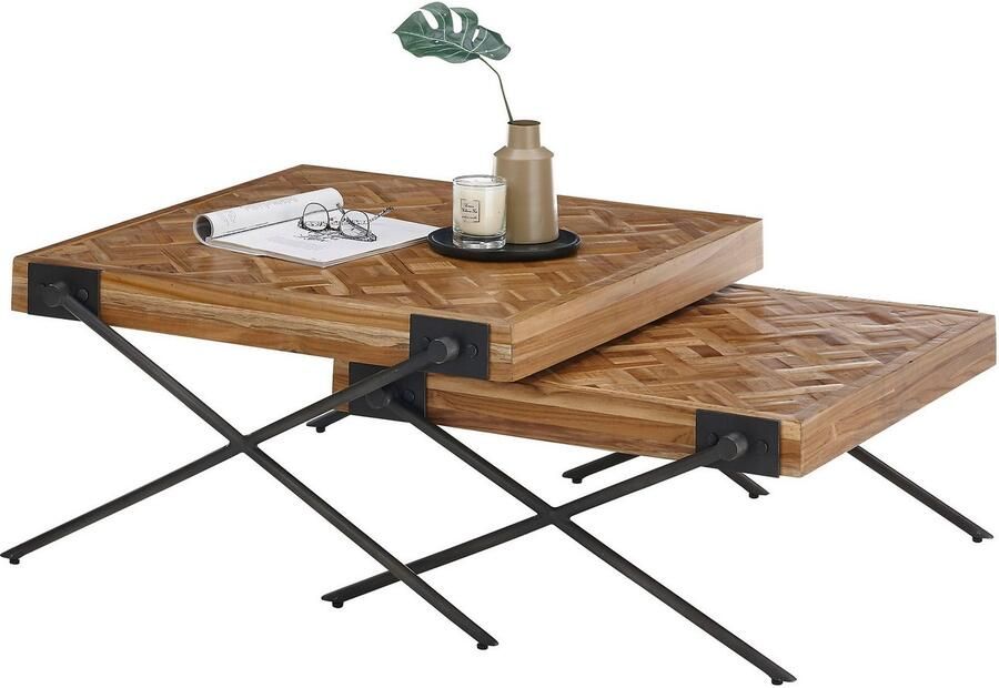 OTTO Stolkom Salontafel Akoni 2-delig set massief teak gerecycled met patroon - Foto 3