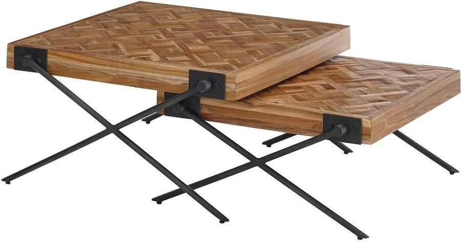 OTTO Stolkom Salontafel Akoni 2-delig set massief teak gerecycled met patroon - Foto 4