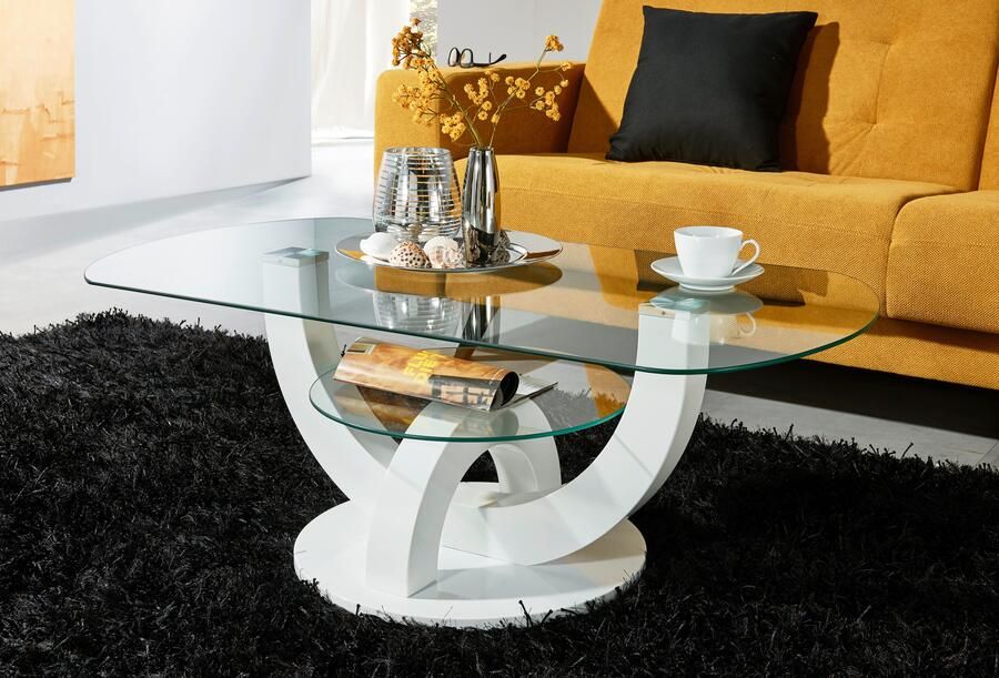 OTTO Stolkom Salontafel Boston TOPSELLER! Glas tafel met U-vorm frame in wit hoogglans - Foto 5