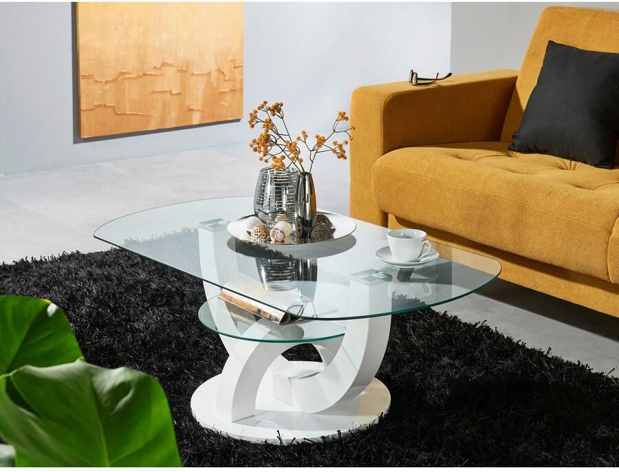OTTO Stolkom Salontafel Boston TOPSELLER! Glas tafel met U-vorm frame in wit hoogglans - Foto 2