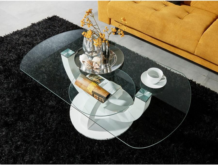 OTTO Stolkom Salontafel Boston TOPSELLER! Glas tafel met U-vorm frame in wit hoogglans - Foto 3