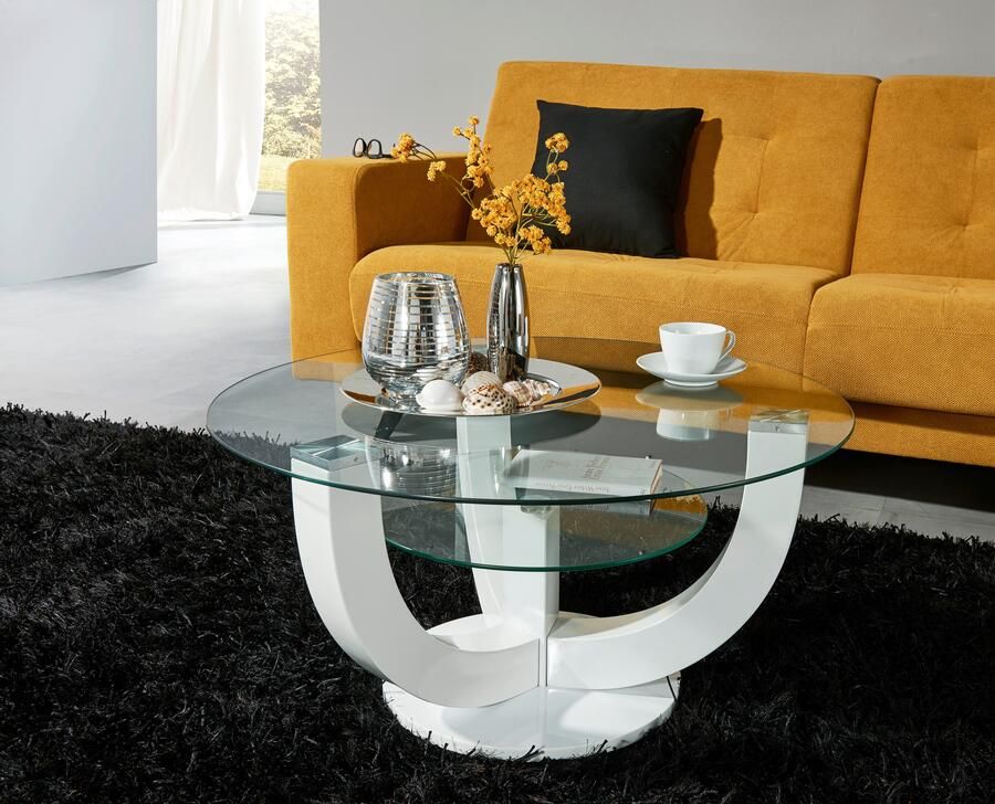 OTTO Stolkom Salontafel Denver TOPSELLER! rond met glas tafel -onderstel wit hoogglans - Foto 5