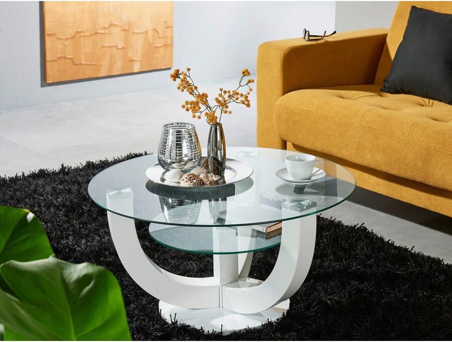 OTTO Stolkom Salontafel Denver TOPSELLER! rond met glas tafel -onderstel wit hoogglans - Foto 4