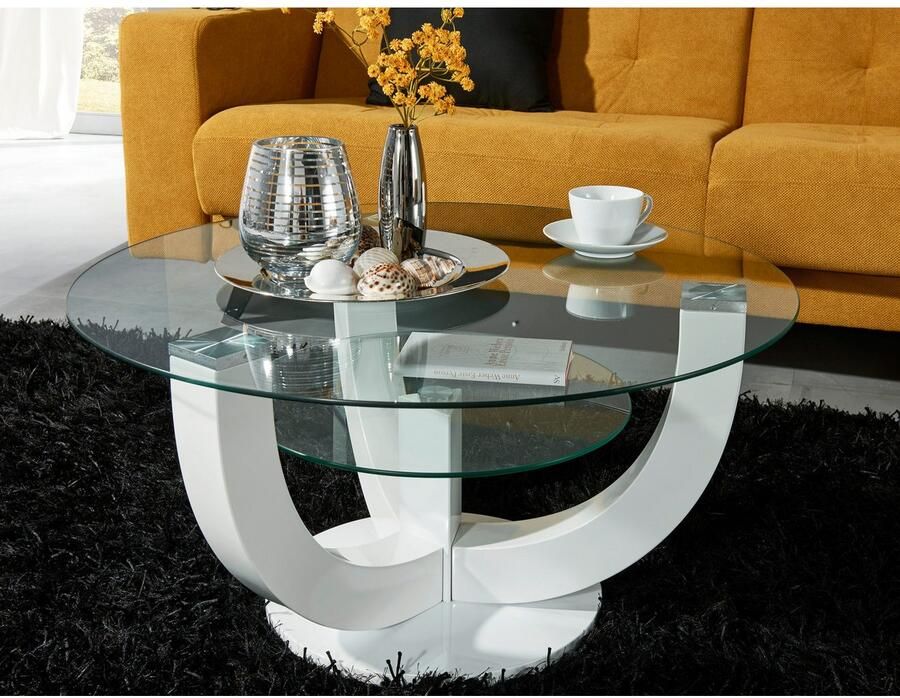 OTTO Stolkom Salontafel Denver TOPSELLER! rond met glas tafel -onderstel wit hoogglans