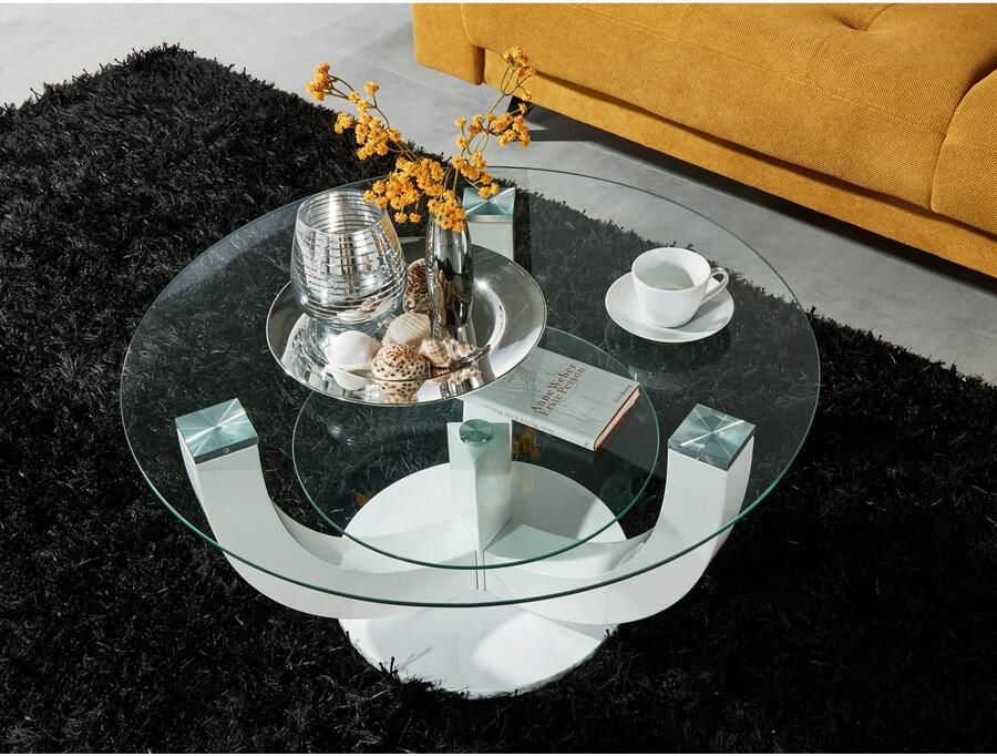 OTTO Stolkom Salontafel Denver TOPSELLER! rond met glas tafel -onderstel wit hoogglans - Foto 2
