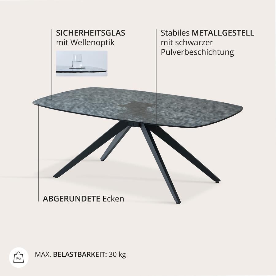 OTTO Stolkom Salontafel Elias glazen tafel zwart salontafel BxHxD 110x44x70 cm Veiligheidsglas breukveilig glasplaat watergolf zwart getint - Foto 6