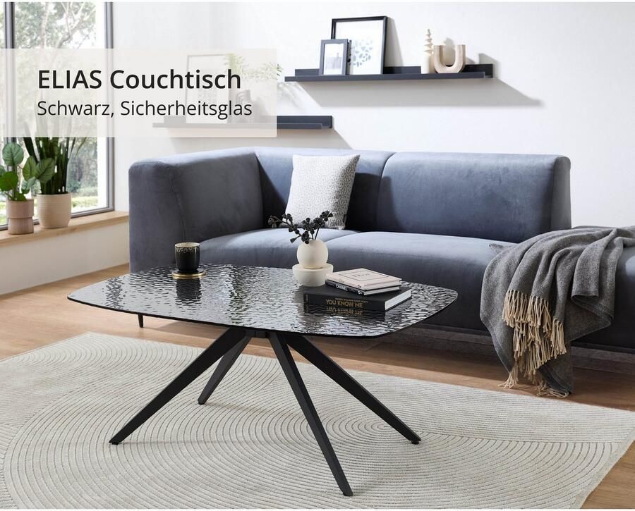OTTO Stolkom Salontafel Elias glazen tafel zwart salontafel BxHxD 110x44x70 cm Veiligheidsglas breukveilig glasplaat watergolf zwart getint
