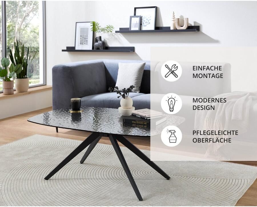 OTTO Stolkom Salontafel Elias glazen tafel zwart salontafel BxHxD 110x44x70 cm Veiligheidsglas breukveilig glasplaat watergolf zwart getint - Foto 2