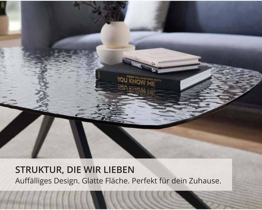 OTTO Stolkom Salontafel Elias glazen tafel zwart salontafel BxHxD 110x44x70 cm Veiligheidsglas breukveilig glasplaat watergolf zwart getint - Foto 3