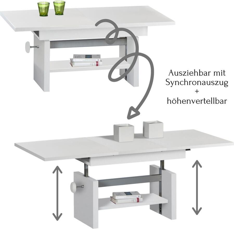 OTTO Stolkom Salontafel Event hoogte verstelbaar uitschuifbaar BxHxD 110-150x48-63x65 cm Hoogte verstelbaar met liftmechaniek en uittrekbaar in 3 kleurvarianten