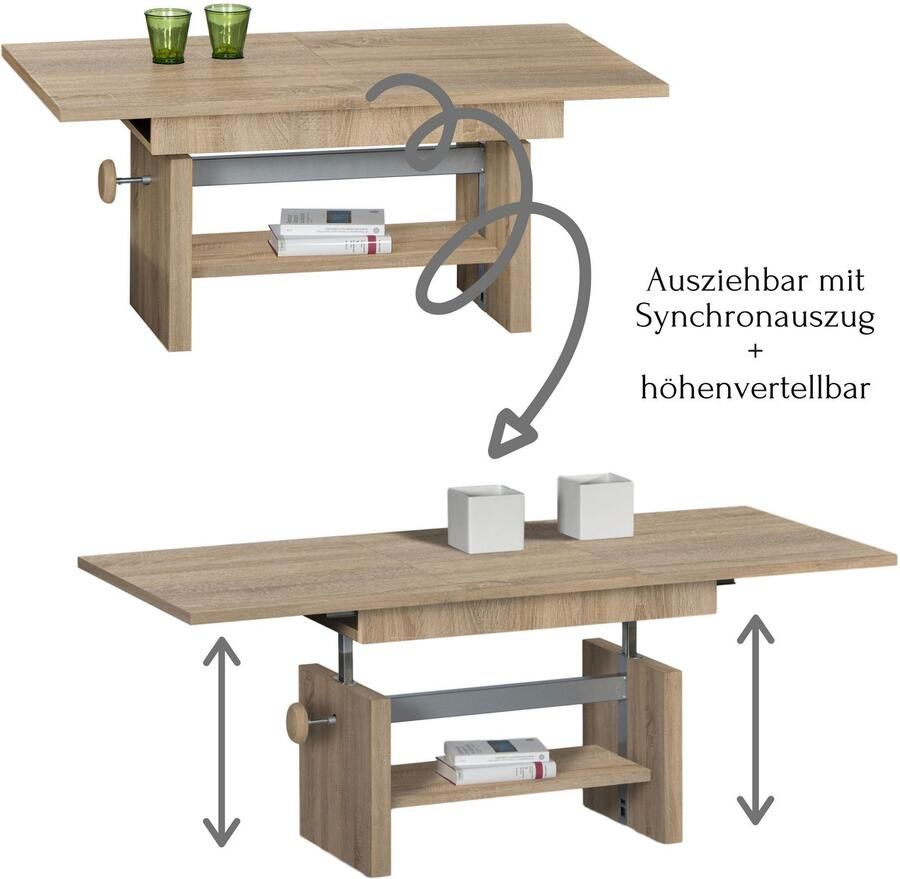 OTTO Stolkom Salontafel Event hoogte verstelbaar uitschuifbaar BxHxD 110-150x48-63x65 cm Hoogte verstelbaar met liftmechaniek en uittrekbaar in 3 kleurvarianten