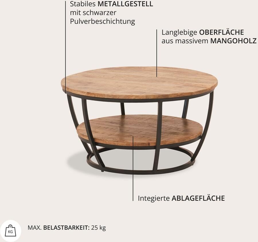 Emob Salontafel Jambi Ø86 x 44 cm Eiken design Ronde salontafels Bruin MDF Ronde salontafels Op voorraad