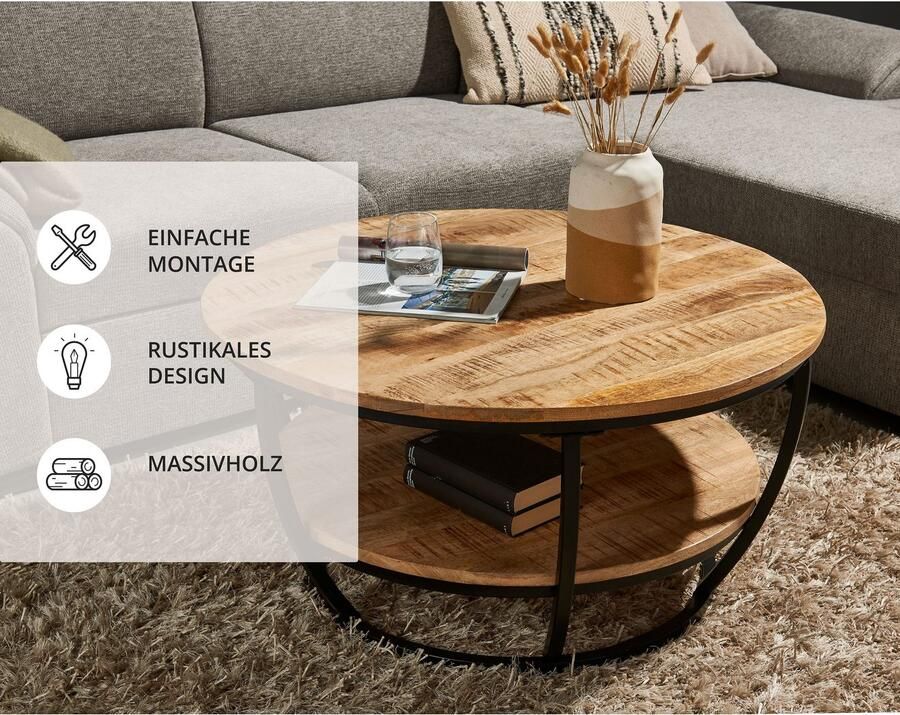 Emob Salontafel Jambi Ø86 x 44 cm Eiken design Ronde salontafels Bruin MDF Ronde salontafels Op voorraad - Foto 2