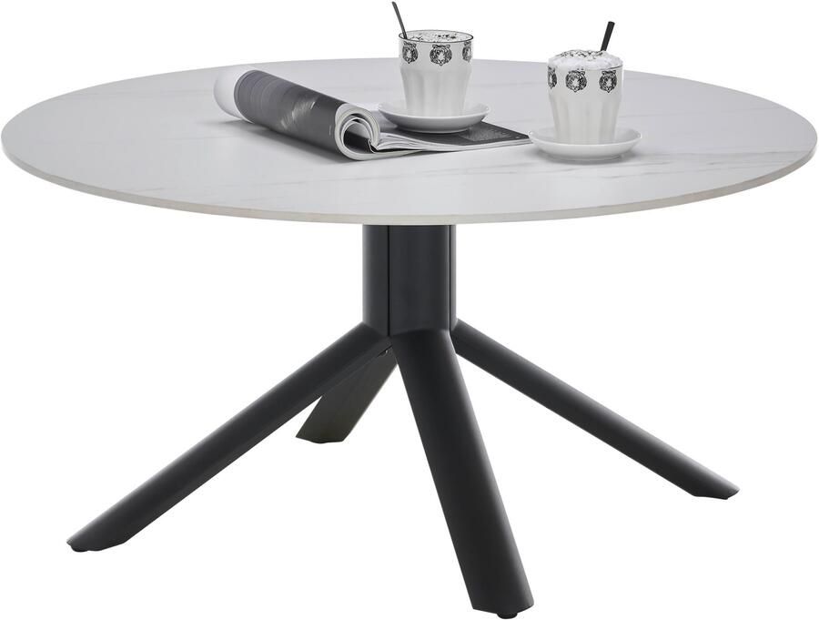 OTTO Stolkom Salontafel Joanna ronde eettafel keramiek wit gemarmerd BxH 90x45 cm Keramische oppervlakte wit gemarmerd 4-poots frame mat zwart - Foto 3