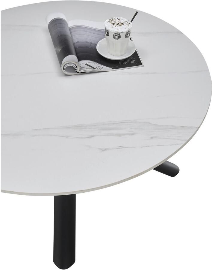 OTTO Stolkom Salontafel Joanna ronde eettafel keramiek wit gemarmerd BxH 90x45 cm Keramische oppervlakte wit gemarmerd 4-poots frame mat zwart