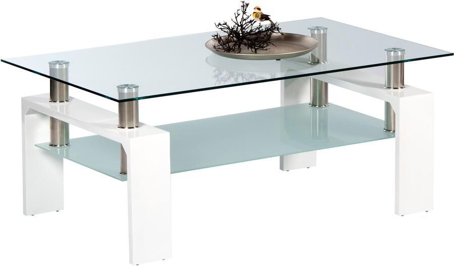 OTTO Stolkom Salontafel Mango II glazen tafel salontafel tafel glas BxHxD 100x46x60 cm Veiligheidsglas 8mm dik roestvrijstalen buizen als afstandshouders