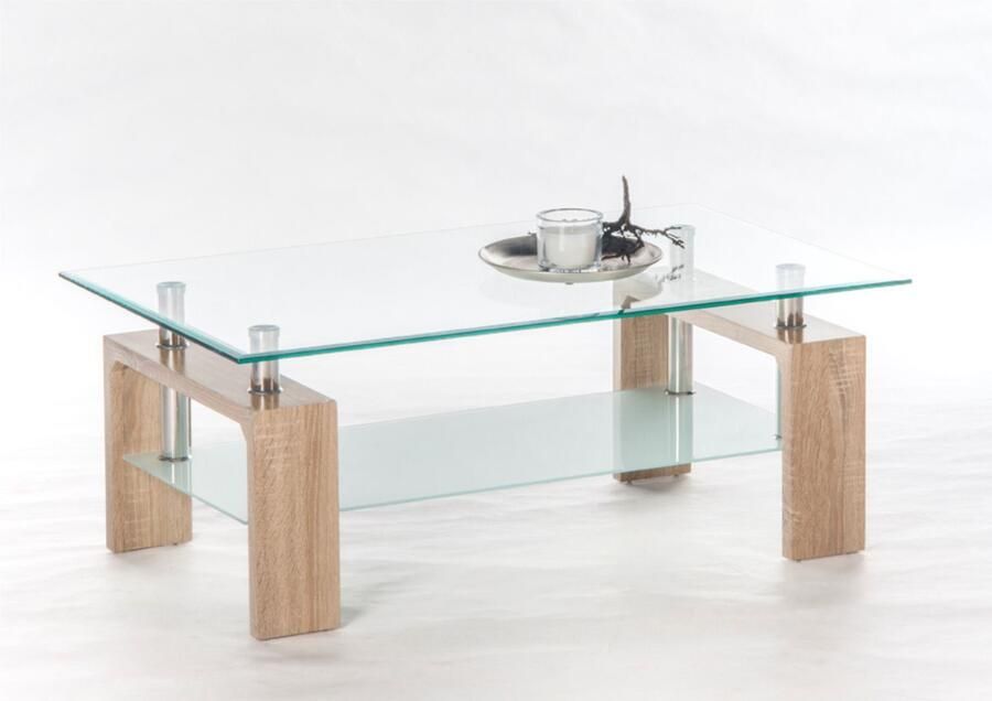 OTTO Stolkom Salontafel Mango II glazen tafel salontafel tafel glas BxHxD 100x46x60 cm Veiligheidsglas 8mm dik roestvrijstalen buizen als afstandshouders - Foto 2