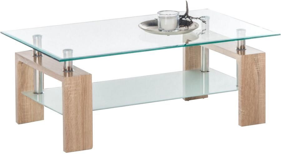 OTTO Stolkom Salontafel Mango II glazen tafel salontafel tafel glas BxHxD 100x46x60 cm Veiligheidsglas 8mm dik roestvrijstalen buizen als afstandshouders