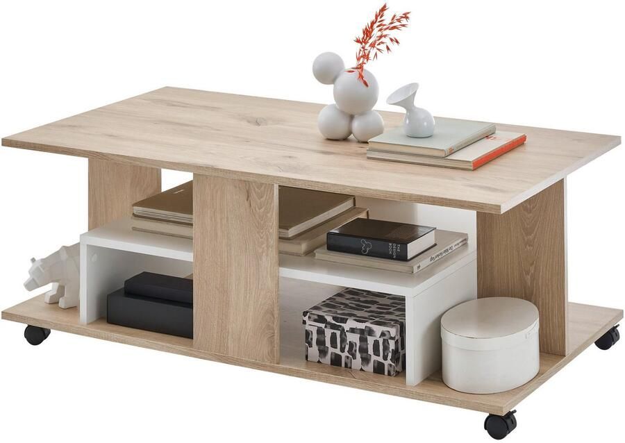 OTTO Stolkom Salontafel Marti met wielen en planken Rima eik wit BxHxD 110x42 5x60 cm - Foto 3