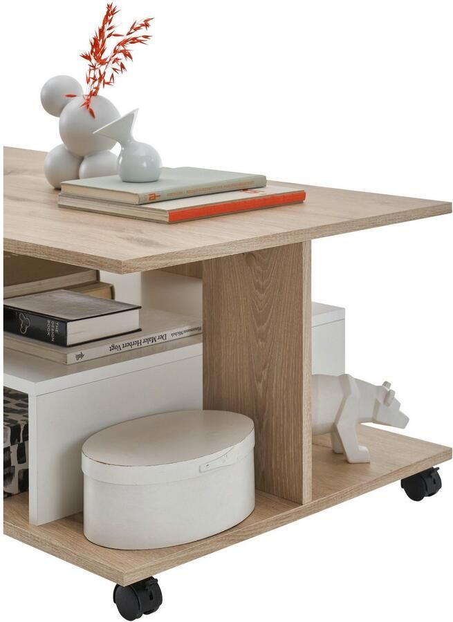 OTTO Stolkom Salontafel Marti met wielen en planken Rima eik wit BxHxD 110x42 5x60 cm - Foto 2