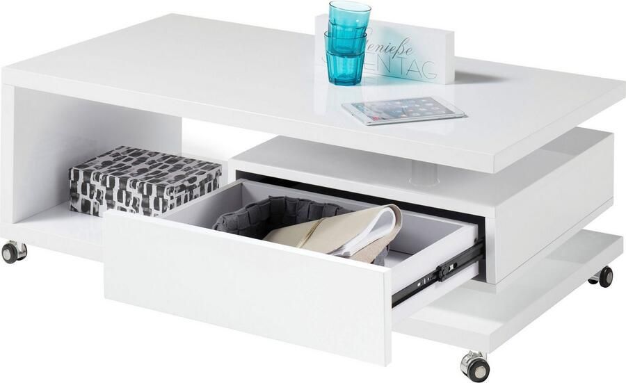 OTTO Stolkom Salontafel Milan TOPSELLER! rollend tafel in wit hoogglans