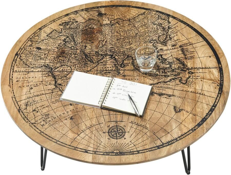 OTTO Stolkom Salontafel Napcoa met wereldkaart print tafel in massief mango hout - Foto 2