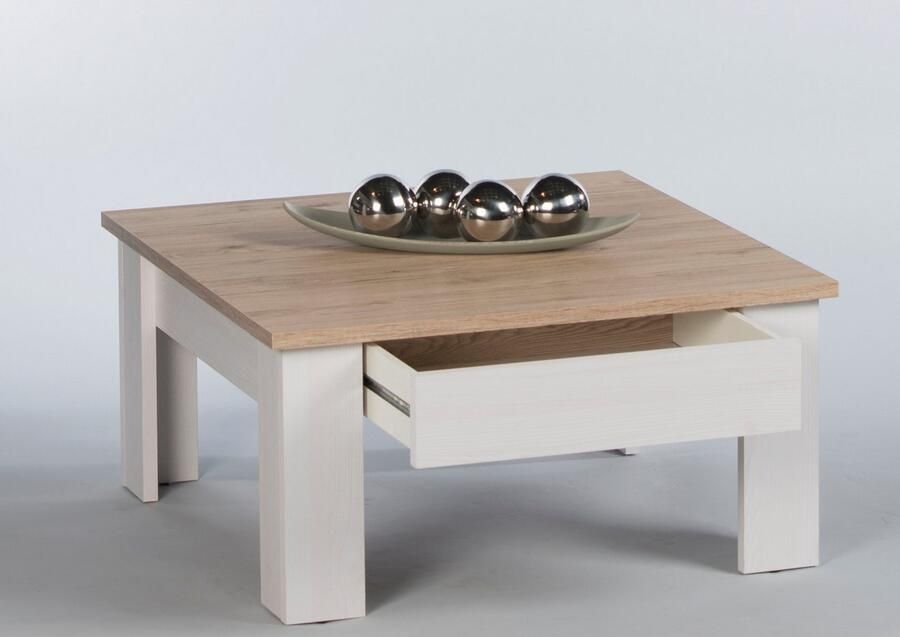 Emob Salontafel Armando 78 x 78cm met 1 lade eik wit Salontafels outlet Wit; Bruin Spaanplaat Salontafels outlet Op voorraad - Foto 2