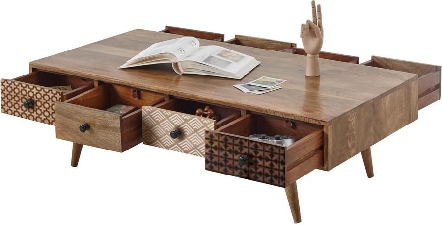 OTTO Stolkom Salontafel Shari salontafel met lades massief hout BxHxD 117x36x60 cm Massief mango hout 8 lades met verschillende gedessineerde fronten - Foto 3