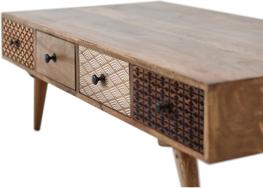 OTTO Stolkom Salontafel Shari salontafel met lades massief hout BxHxD 117x36x60 cm Massief mango hout 8 lades met verschillende gedessineerde fronten