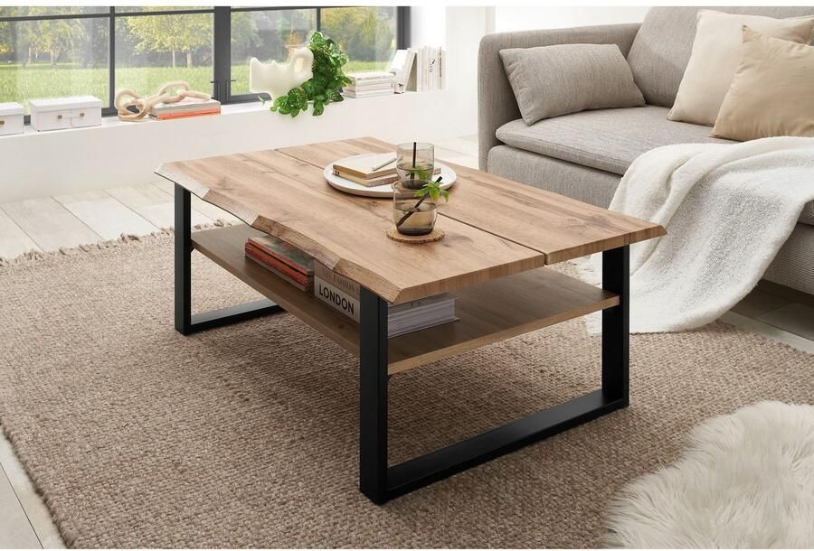 OTTO Stolkom Salontafel Venice salontafel met boomrand BxHxD 107x40x66 cm Boomrandlook industriële stijl 1 opbergplank Wotan eikenlook - Foto 4