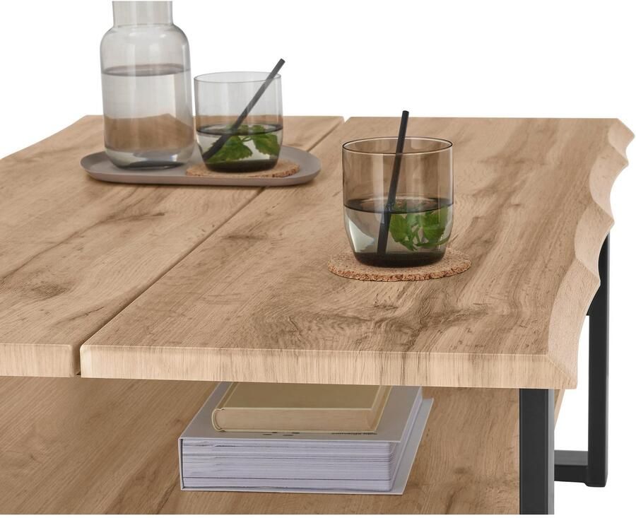 OTTO Stolkom Salontafel Venice salontafel met boomrand BxHxD 107x40x66 cm Boomrandlook industriële stijl 1 opbergplank Wotan eikenlook