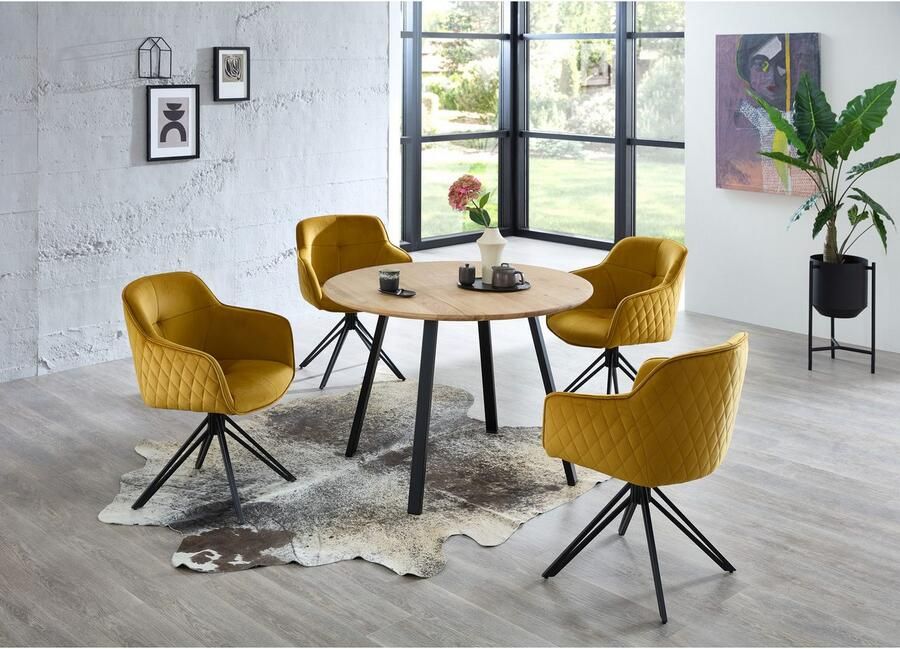 OTTO Stolkom Eettafel Nils massief houten ronde eettafel eik BxH 110x75 cm Stabiele 4-poots metalen frame vloer tot onderkant tafel ca. 69 cm - Foto 4