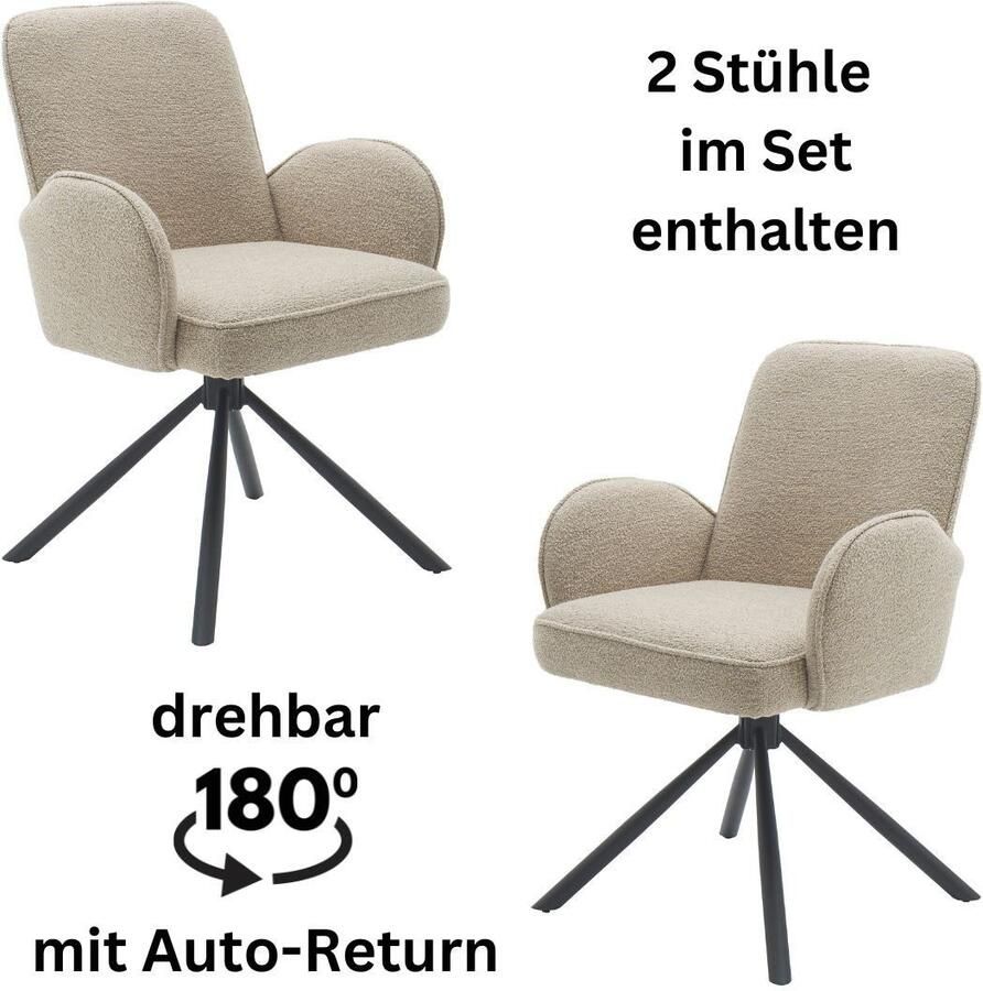 OTTO Stolkom Stoel met armleuningen MALIA 180 graden draaibaar met auto-return (set 2 stuks)