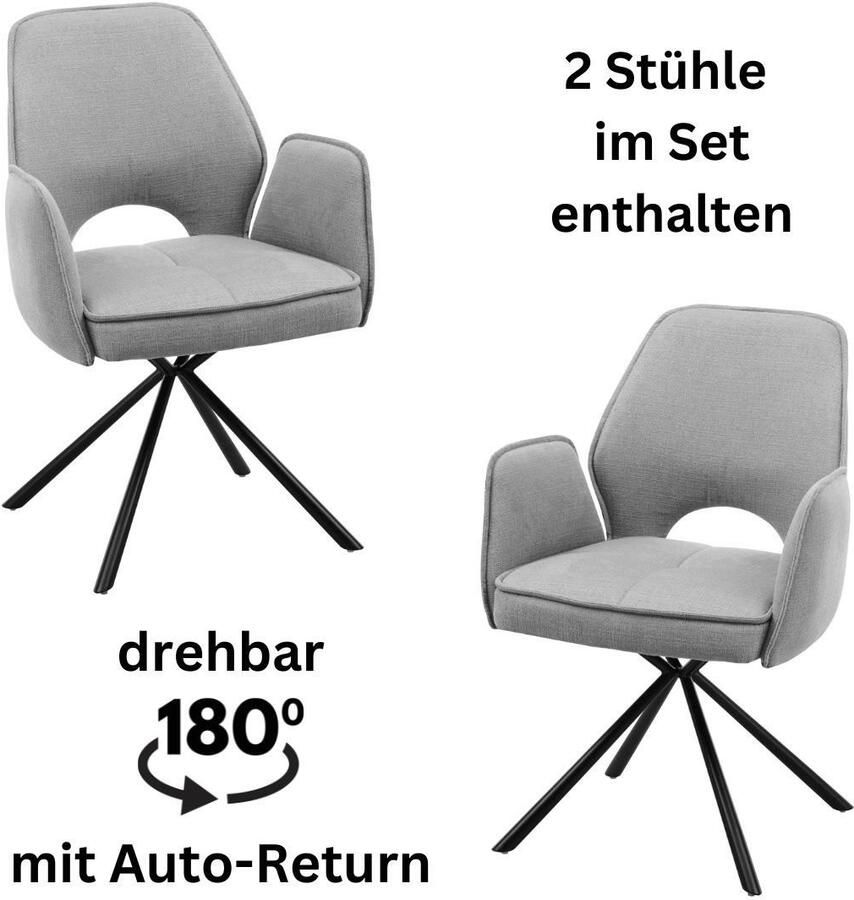 OTTO Stolkom Stoel met armleuningen Nele 180 graden draaibaar met auto-return (set 2 stuks) - Foto 5