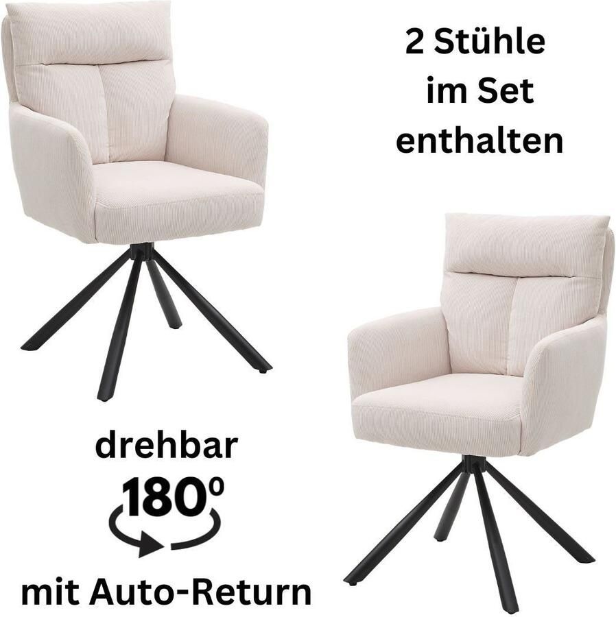 OTTO Stolkom Stoel met armleuningen Sofia 180 graden draaibaar met auto-return bonnellvering in de zitting (set 2 stuks) - Foto 6