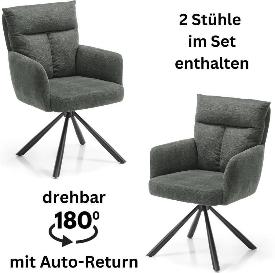 OTTO Stolkom Stoel met armleuningen Sofia 180 graden draaibaar met auto-return bonnellvering in de zitting (set 2 stuks) - Foto 9