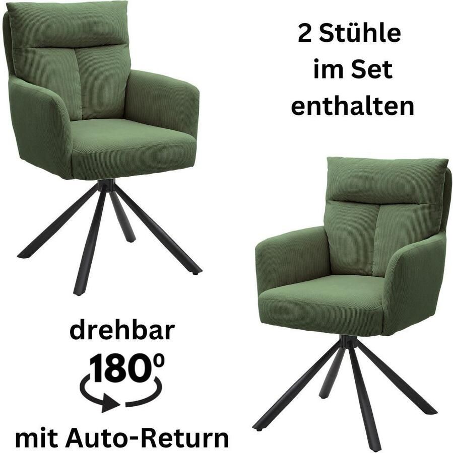 OTTO Stolkom Stoel met armleuningen Sofia 180 graden draaibaar met auto-return bonnellvering in de zitting (set 2 stuks) - Foto 4