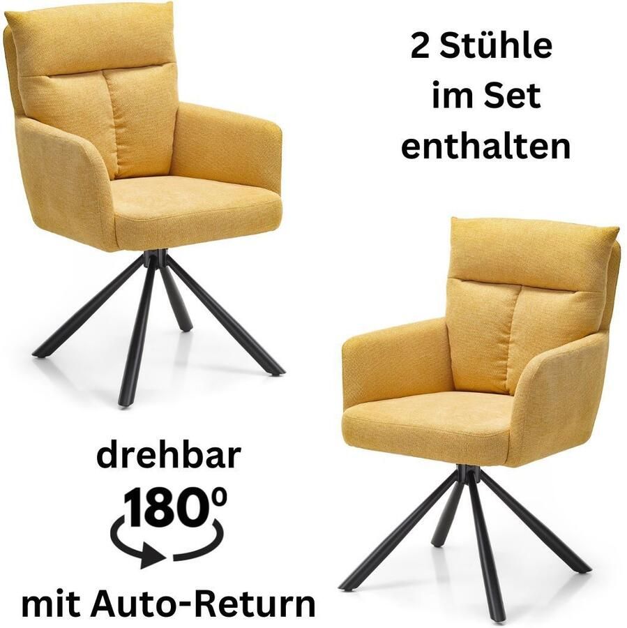 OTTO Stolkom Stoel met armleuningen Sofia 180 graden draaibaar met auto-return bonnellvering in de zitting (set 2 stuks) - Foto 8