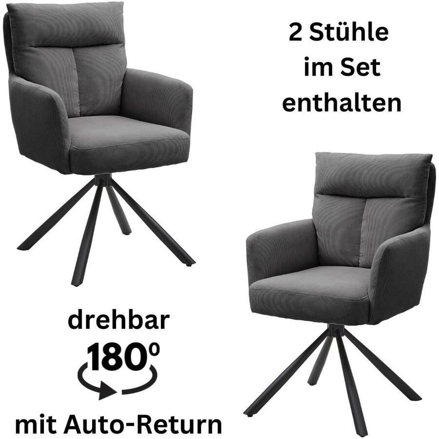 OTTO Stolkom Stoel met armleuningen Sofia 180 graden draaibaar met auto-return bonnellvering in de zitting (set 2 stuks) - Foto 4